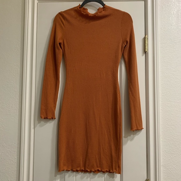 orange long sleeve bodycon dress